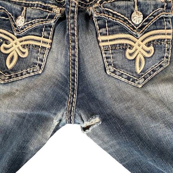 Vintage Y2K Rock Revival Penny Bootcut Jeans 28 | Rhinestone Distressed Denim - Picture 11 of 16